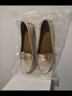 Coach Metallic Gold Leather Moccasin Loafers